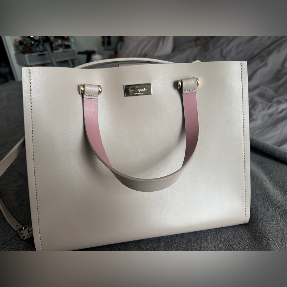 Kate Spade Cream Tote with Pink Straps